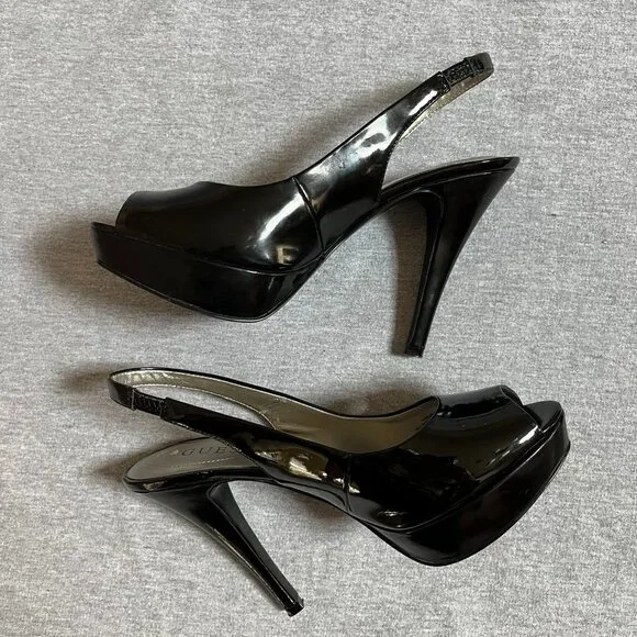Guess Black Patent Leather Peep Toe Platform Heels.  Size 7M - Picture 12 of 12